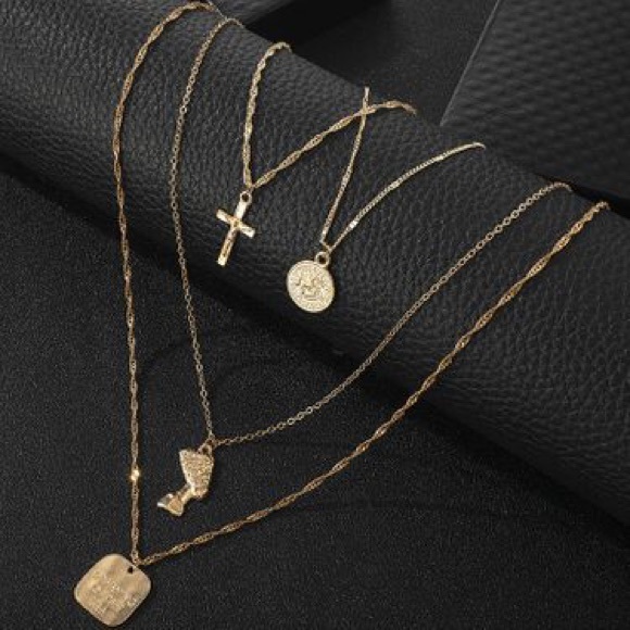 Boho Festival Gold Necklace Chain Layered - Picture 5 of 13